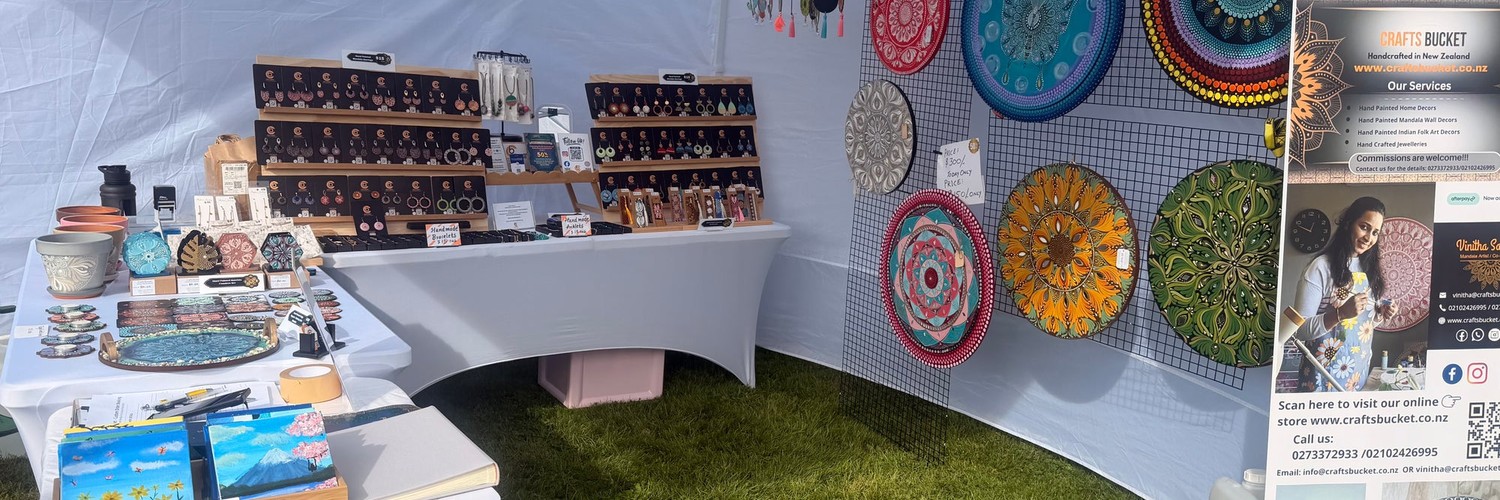 Crafts Bucket - mandala art and handmade jewellery expo stand in Timaru